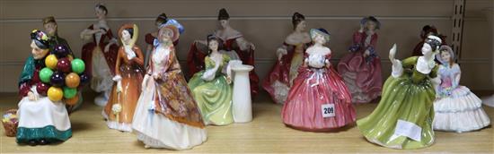 Fourteen Doulton figures